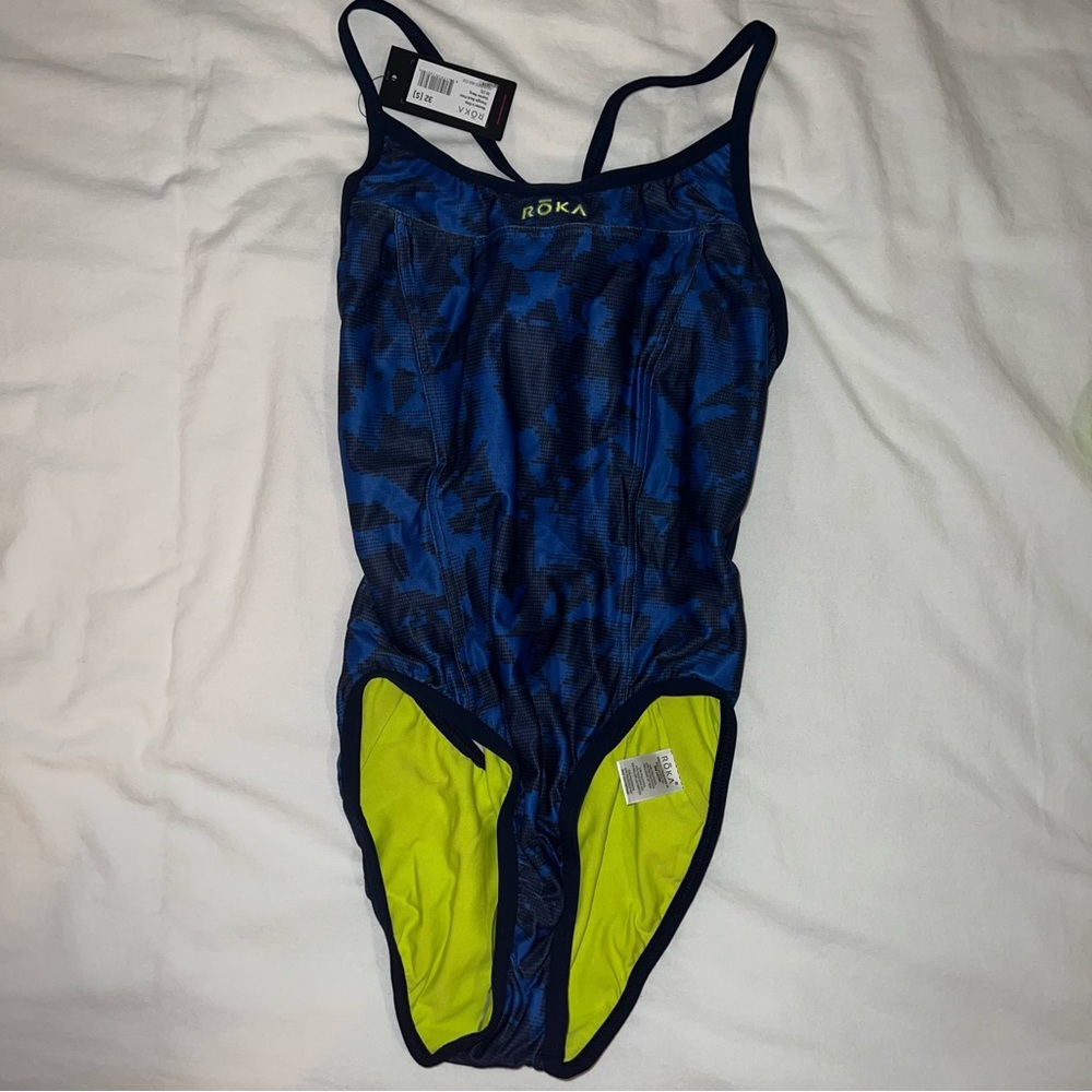 Roka Women’s Elite Triangle Back Print Shatter Navy One Piece - 32 (S)